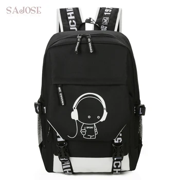 

Drop Shipping School Bags For Girls Teenager Women Black Canvas Backpack Student Luminous Animation USB Charge Shoulder Bag