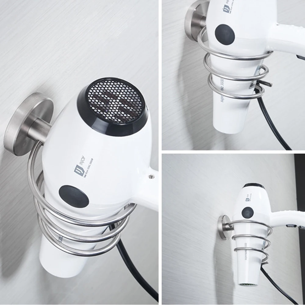 

Leyden 304 Stainless Steel Wall Mounted Brushed Hair Dryer Holder Bathroom Shelves Bathroom Accessories Hair Dryer Rack