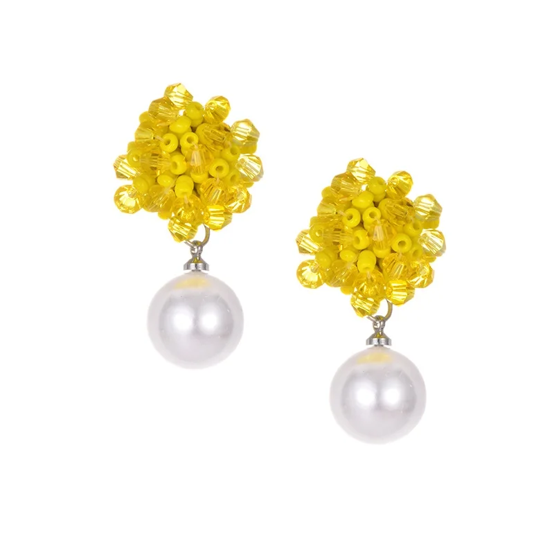 

Fashion Yellow Resin Cute Earring with Pearl girl korean Vintage White Pink Crystal Stud Earrings For Women Jewelry christmas