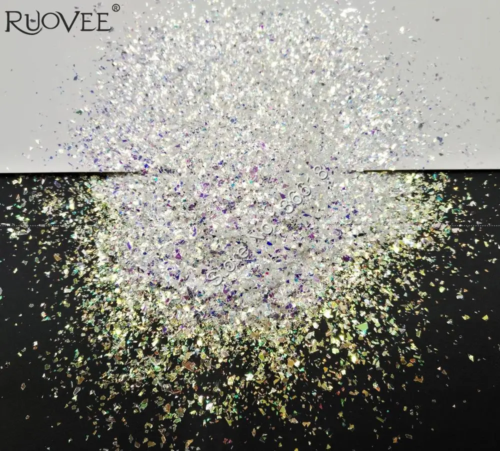 

White with Blue Light Irregular Glitter Spangle Shape Shinning Random Cut for Gel Nail Art&Craft Decorations