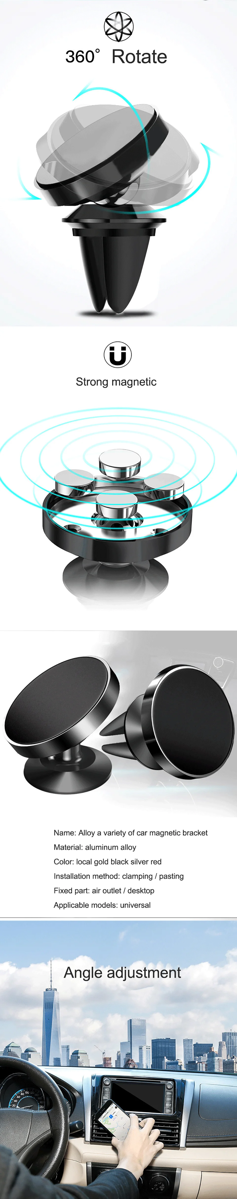 Universal Magnetic Car Phone Holder Air Vent Clip phone Stand in Car for iPhone X 8 7 6 for Samsung Huawei xiaomi Support GPS