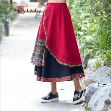 Осенние и зимние длинные национальном стиле нерегулярные юбка с принтом