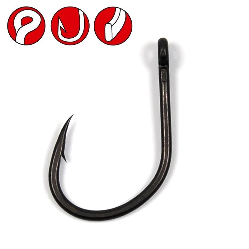 

[50PCS] Teflon Coated Wide Gap Carp Hooks Forged Shank Strong Sharp Barbed Matt Black Carp Fishing Hook Size 6 8