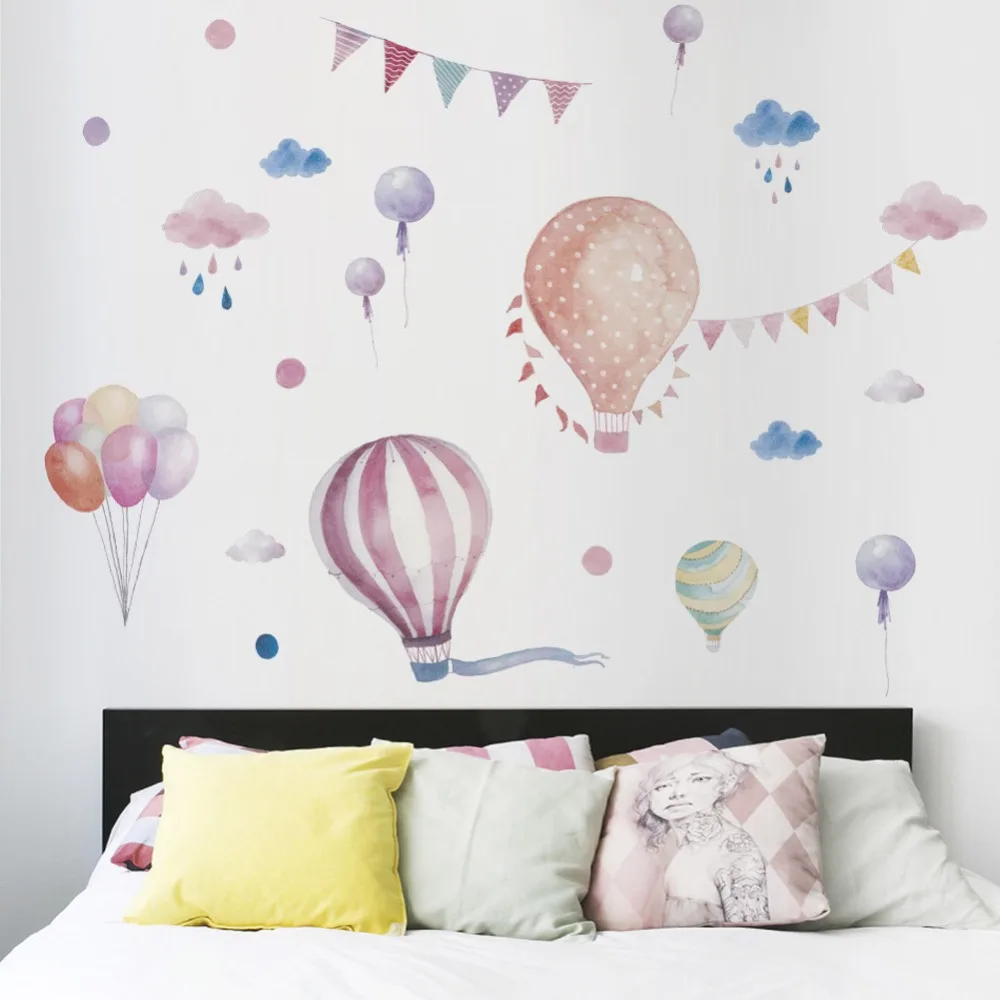 

Cute Hot Air Balloon Wall Stickers for Nursery Kids room Bedroom Wall Decor Eco-friendly Vinyl Decals Creative Home Decoration