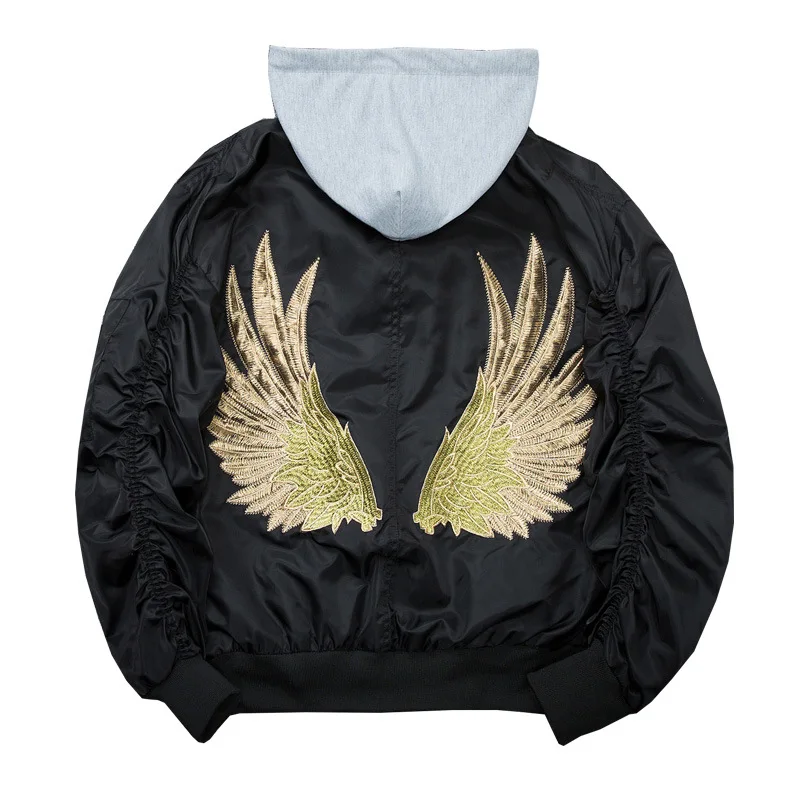 

Men Women Wing Embroidery Baseball Jackets Ma1 Bomber Jacket Youth Hip Hop Hooded Couple Coat Windbreaker Spring Autumn