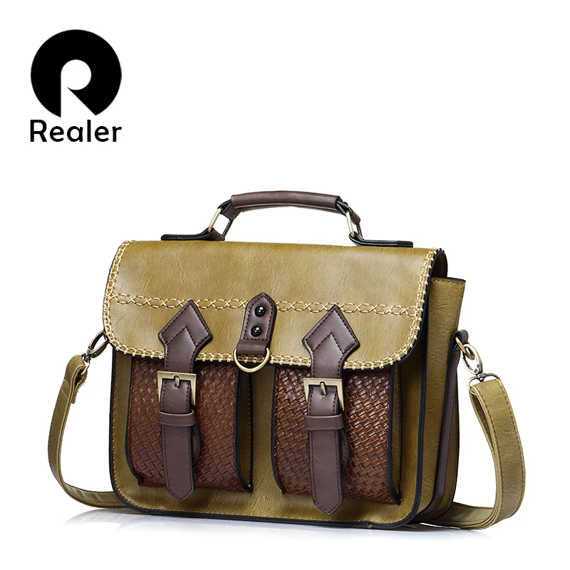 Realer фирменный дизайн женская сумка Высокое качество Satchels Винтаж одноцветное