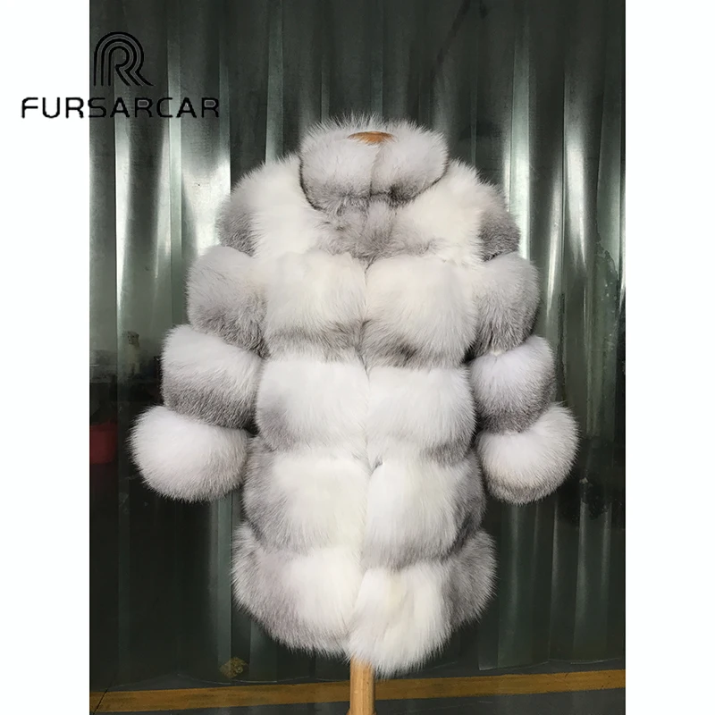

FURSARCAR Women Winter Real Fox Fur Coat Luxury 2018 New Style Genuine Fox Fur Female Jacket With Stand Collar Thick Fur Coat