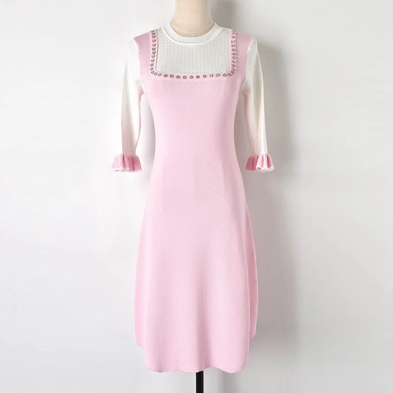 

Summer Korean Office Lady Knit Sweater Dress Women Casual Party Club Dress 2019 New Autumn Elegant Vintage Cotton Midi Dress