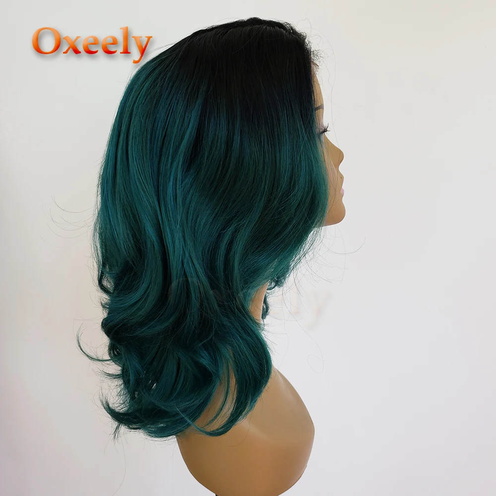 Oxeely Короткие Зеленые волосы парик синтетические кружева спереди парики для женщин Боб Ombre парики Волнистые волосы Glueless прядь натуральных волос