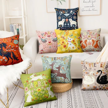 

Christmas Pillow Decorations Scandinavian Cute Animal Illustrations Cushion Decorative Pillows Almofadas Decorativas Para Sofa