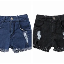 Новая мода лето новорожденный Обувь для мальчиков Обувь для девочек отверстия джинсы дети тянутся рваные Шорты для женщин Лидер От 0 до 5 лет Брюки для девочек