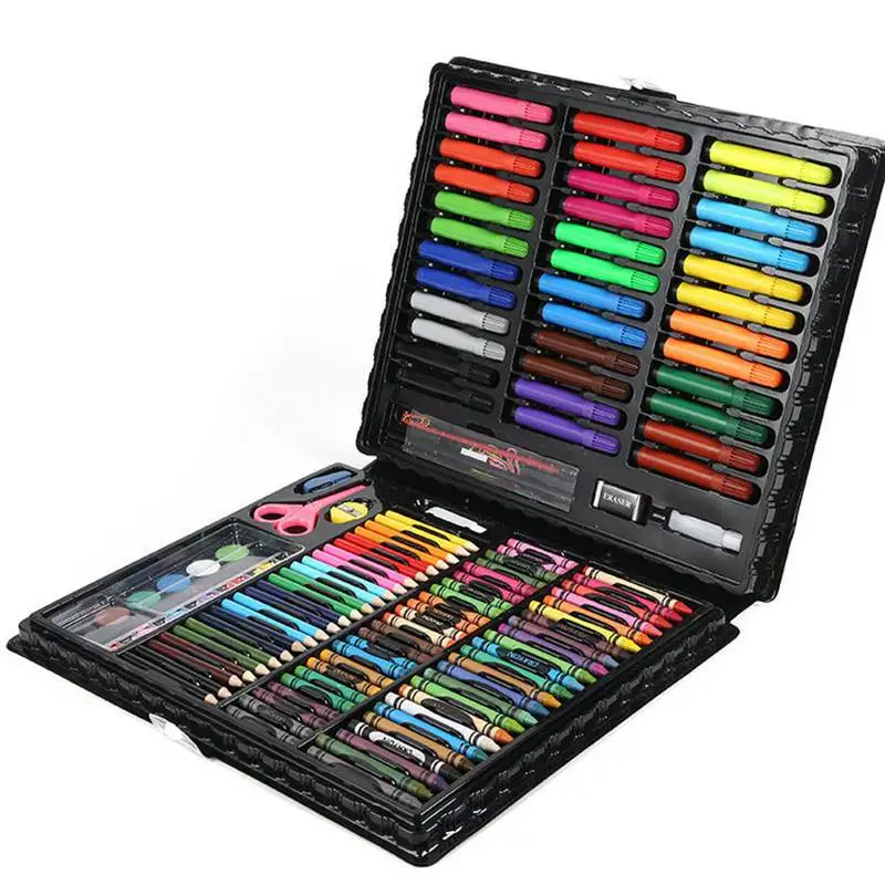 150pcs Painting Tool Kit For Kids Including Oil Pastels, Watercolor Pens,  Crayons, Pencils In A Graffiti Gift Box