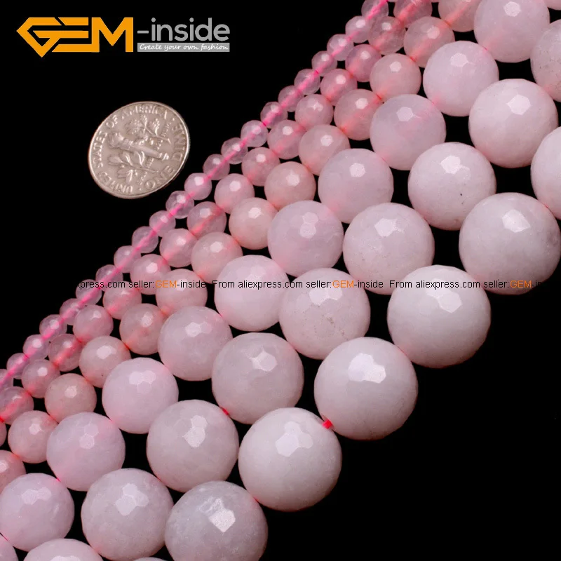 Rose Pink Jade Beads Round Faceted Beads Fashion J...