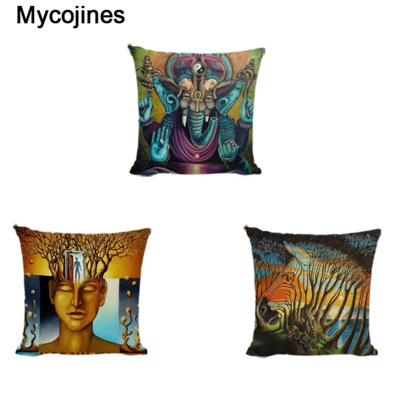 

Buddha Culture Series Painting Cushion Cover Elephant Head Buddha Print Throw Pillow Covers Farmhouse Home Sofa Chair Decoration