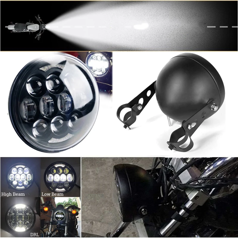 

5-3/4 5.75 Inch LED Headlight Daymaker Projector For Harley Dyna Sportster 45W