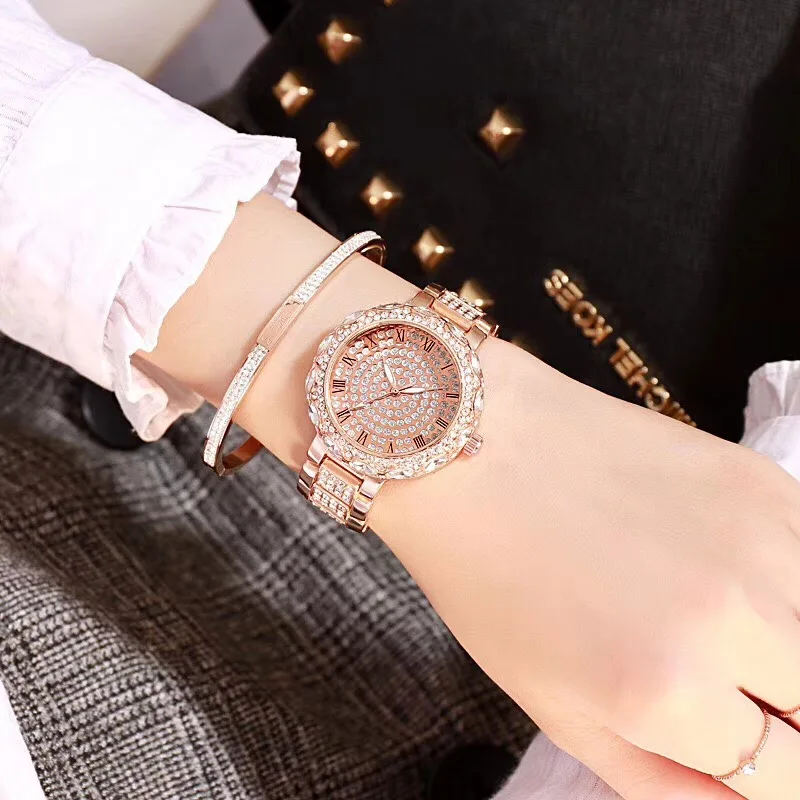 

New Brand Luxury Rosy Gold Crystal Casual Quartz Watch Women Full Stainless Steel Watches Ladies Wrist Watch Relogio Feminino