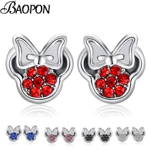 BAOPON, новинка, роскошные серебряные серьги-гвоздики с мультяшным Микки и Минни, элегантные серьги для женщин, ювелирное изделие