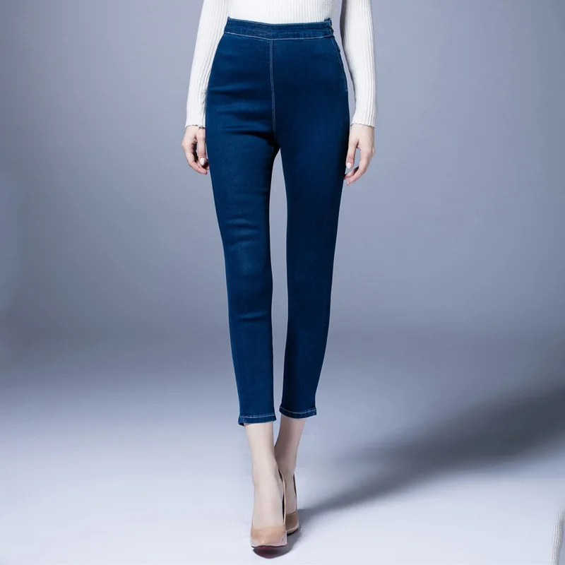 

Women Jeans Plus Size Denim Pants 2017 Spring Elastic Waist High Waist 9-10 Trousers Bottom Pencil Pants High Quality
