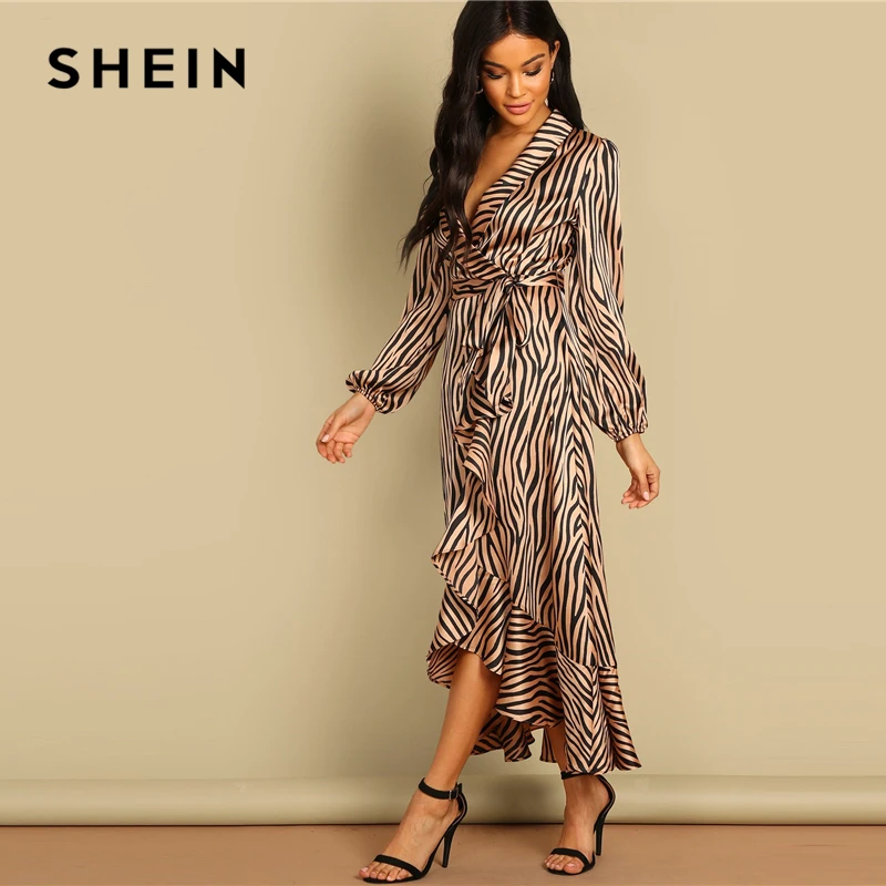 SHEIN Макси Платье С Анималистическим Принтом И Глубоким Вырезом Элегантное На