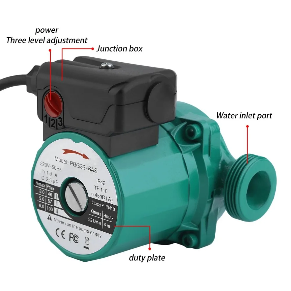 

100W Household 1.2 Inch 6 Meter Lifting Stainless Steel Blade Water Heating Circulating Pump Circulation Pump EU Plug NEW