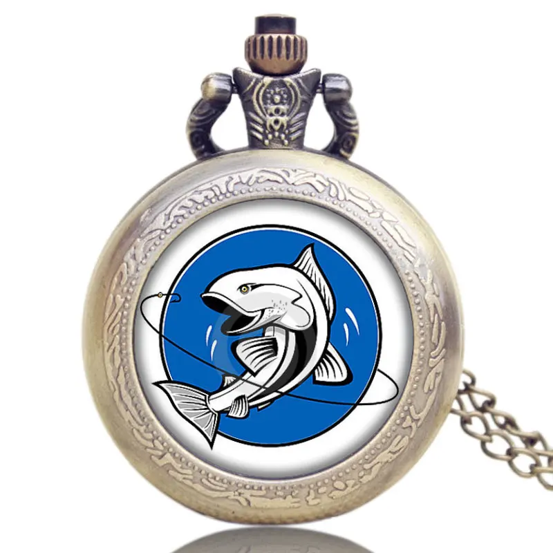 New Arrival Vintage Bronze Fishing Pocket Watch Men's Quartz Analog