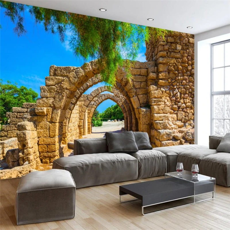 

beibehang European retro arch ruins monuments murals TV backdrop custom large fresco nonwovens wallpaper papel de parede