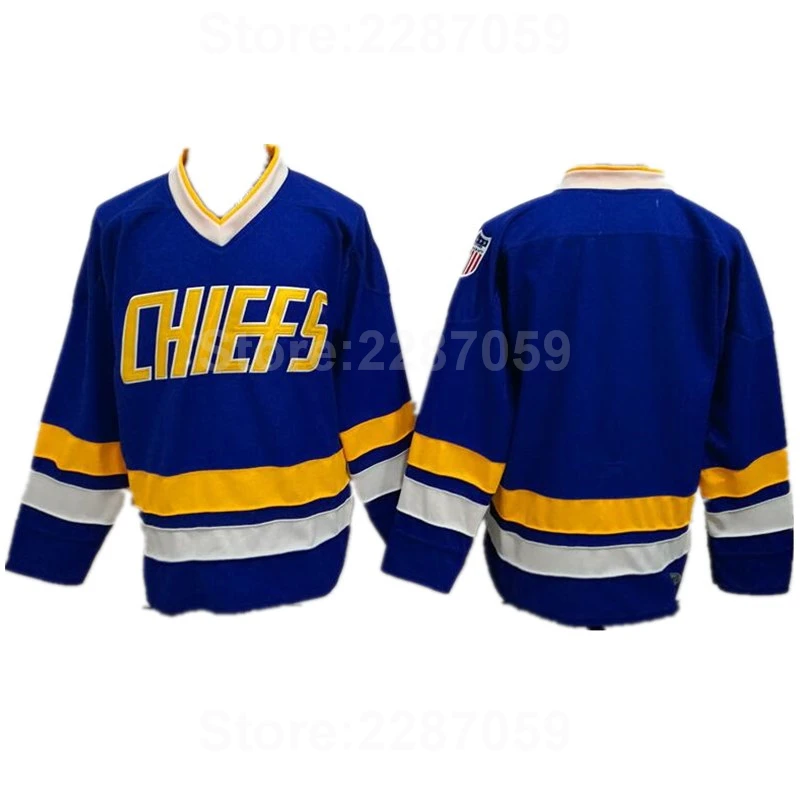 

Ediwallen Hottest Charlestown Chiefs Ice Hockey Jerseys Blank Blue White Slap Shot Movie Embroidery And Sewing Free Shipping