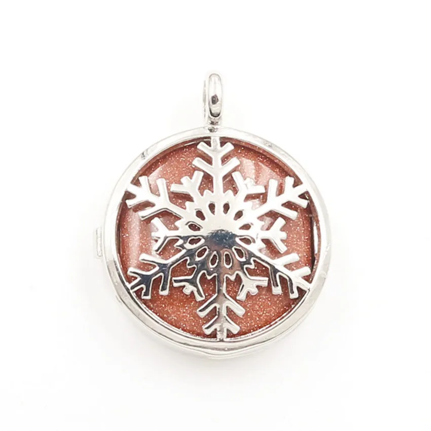 

FYJS Unique Silver Plated Round Hollow Snowflake Golden Sand Stone Pendant Popular Jewelry