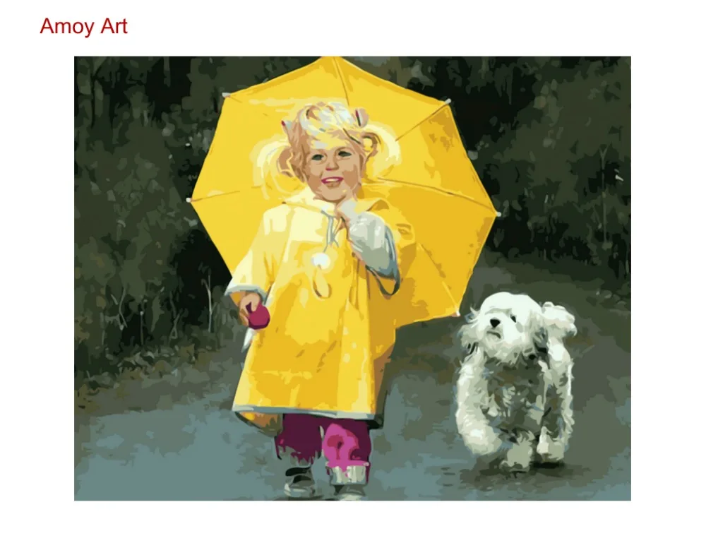 

oil paint painting by numbers diy picture drawing coloring by numbers with frame on canvas painting by hand paint girl with dog
