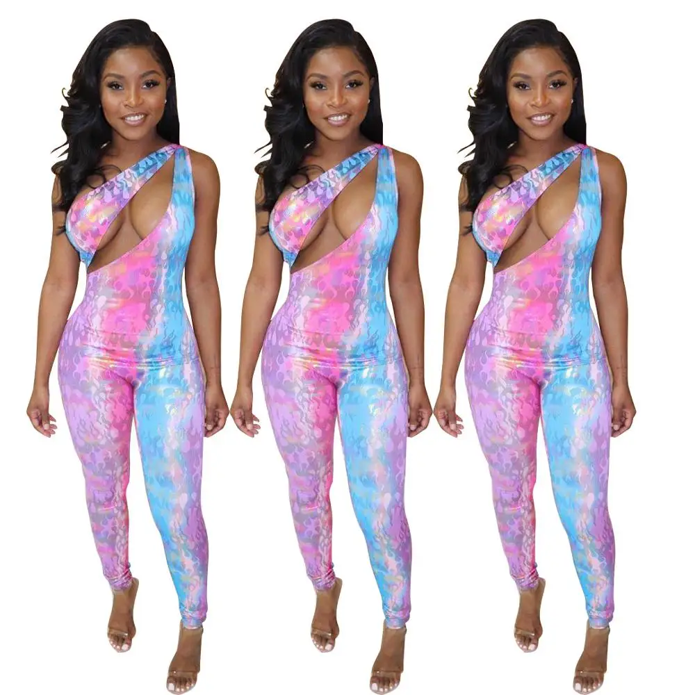 

fashion sexy bodycon jumpsuit hollow print skinny women romper summer macacao feminino LYZ1112