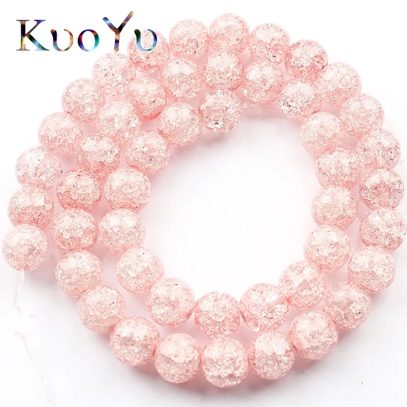 

Pink Cracked Crystal Bead Round Loose Spacer Beads 15''Strand 6/8/10mm For Making Jewelry DIY Charms Bracelet Accessories