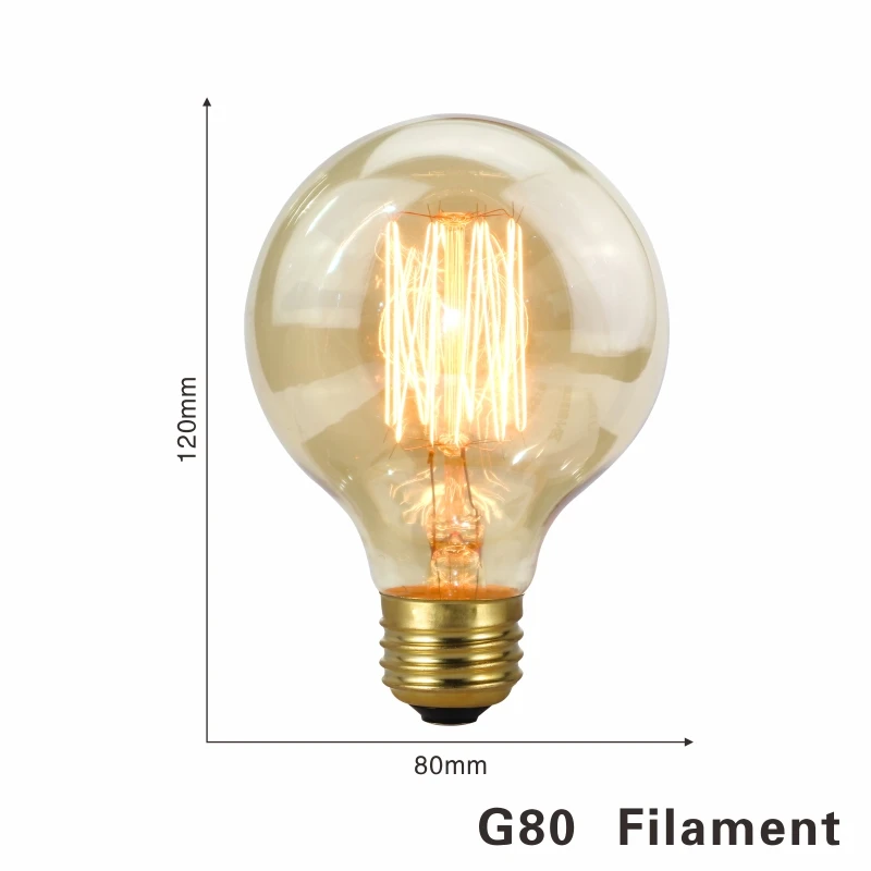 Электрическая лампочка эдисона светильник лампочка E27 220 В 40 Вт ST64 A19 G80 G95 T10 T45 T185 Ретро лампа накаливания ампулы лампы Винтаж ламп Эдисона - Цвет: G80 filament