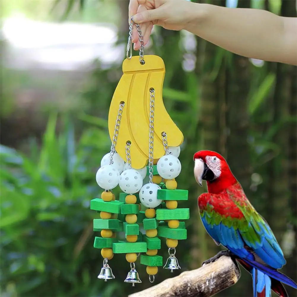 Banana Strings Bird Parrot Toy Natural Wooden With Bell Chewing Bite Hanging Cage Swing Climb Chew Toys For Bird Parrot Q31