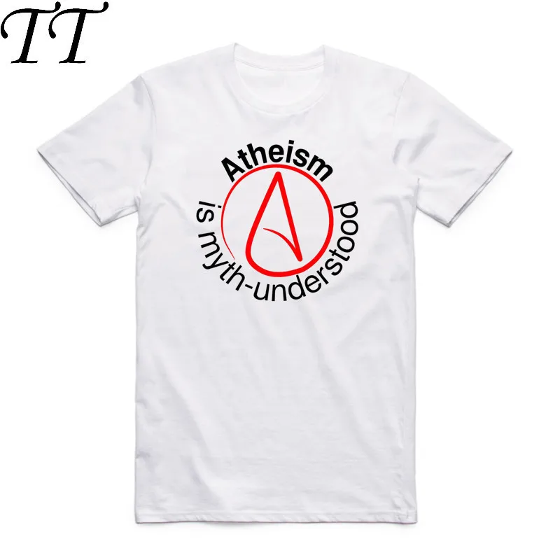 

2019 Summer Men Women Print Atheist Symbol Design T Shirt Short Sleeve O-Neck Religion Science Atheism Tshirt