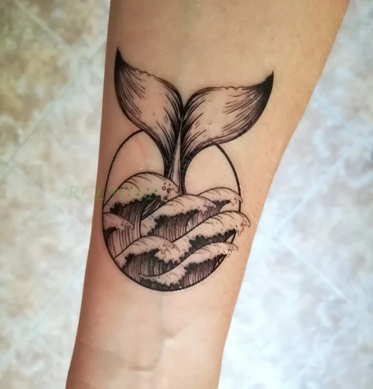045 Tatouage Temporaire étanche Vague De Mer Baleine Loup Aigle Tatto Autocollants Flash Tatoo Faux Tatouages Main Pied Pour Hommes Fille Femmes