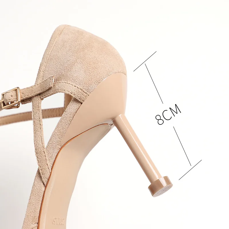 Shoes Woman 2019 New Summer 8cm High Heels Shoes Women Office Ladies Elegant Flock Ankle Straps Female Sandals Casual Shoes Pump