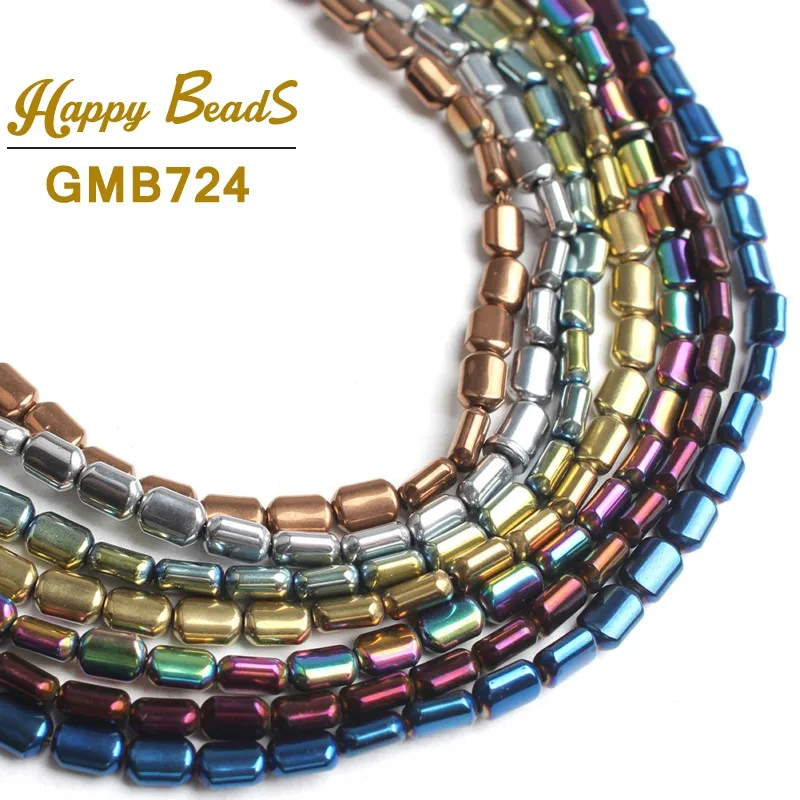 

4X6mm Natural Stone Gold Black Multicolor Plated Hematite Beads Long Column Loose Spacer Bead For Jewelry Making Diy Bracelets