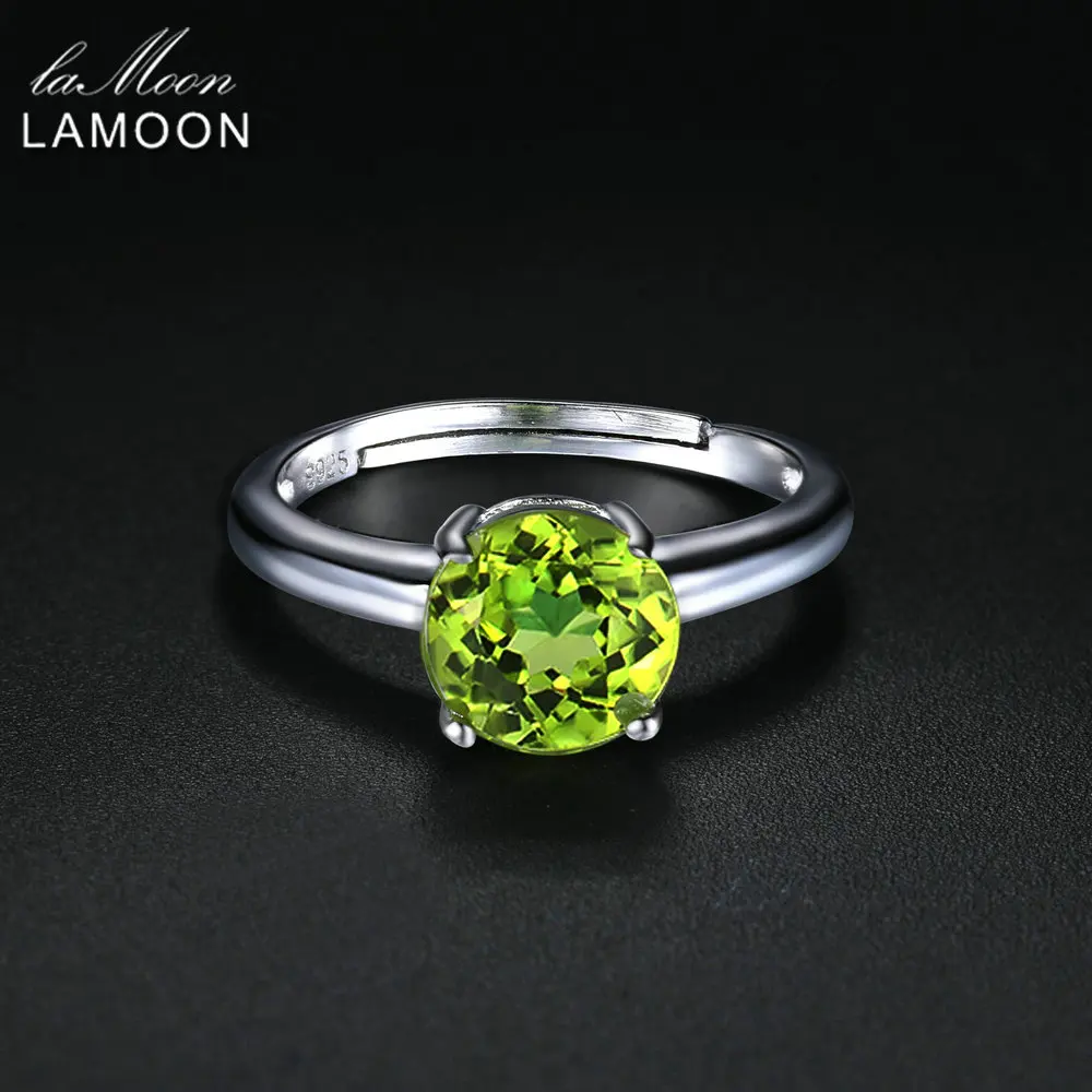 LAMOON 2018 New Natural 0.8cm Peridot S925 Adjustable Rings Silver Color 925 Sterling Silver Gemstone Fine Jewelry LMRI063 LAMOON 2018 New Natural 0.8cm Peridot S925 Adjustable Rings Silver Color 925 Sterling Silver Gemstone Fine Jewelry LMRI063