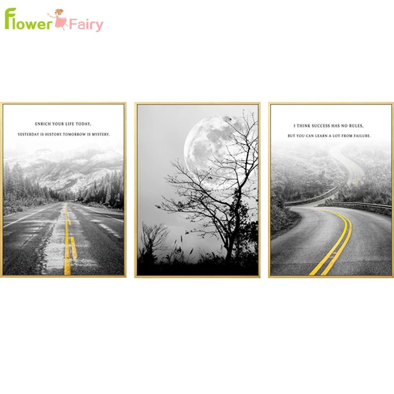 Abstract Scenery Wall Art Canvas Painting Road Sailboat Nordic Poster Wall Pictures For Living Room Black And White Unframed
