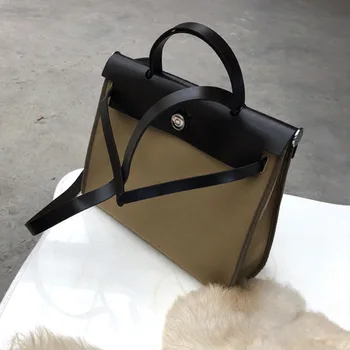 

Classic fashion customized Soft Canvas and cowhide Luxury Handbags Women Bags Designer Shoulder Bag Brown Hasp Lock Women Messen