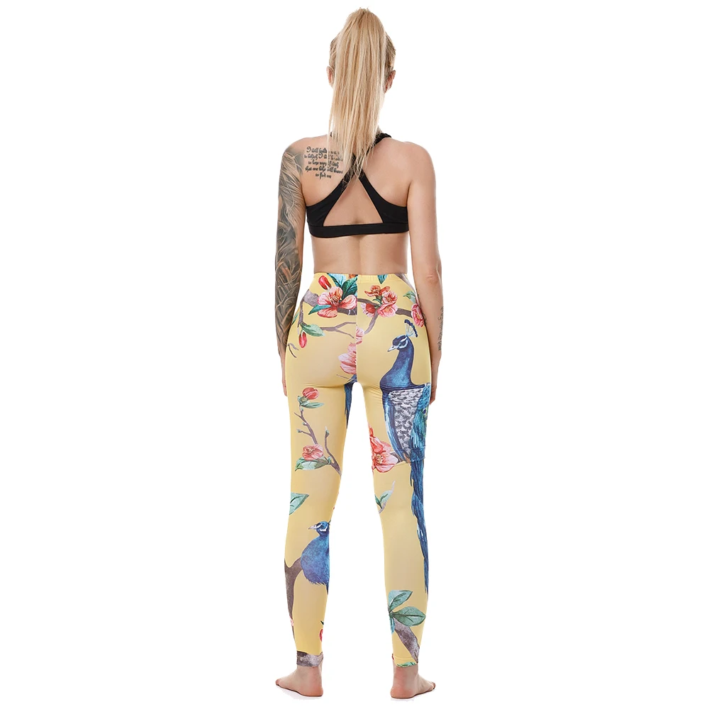 KYKU Slim Legging Peacock Leggings Women Fitness Clothing 3d Print Leggings Peacock Sexy Yellow Red Flower Leggin High Quality flare leggings