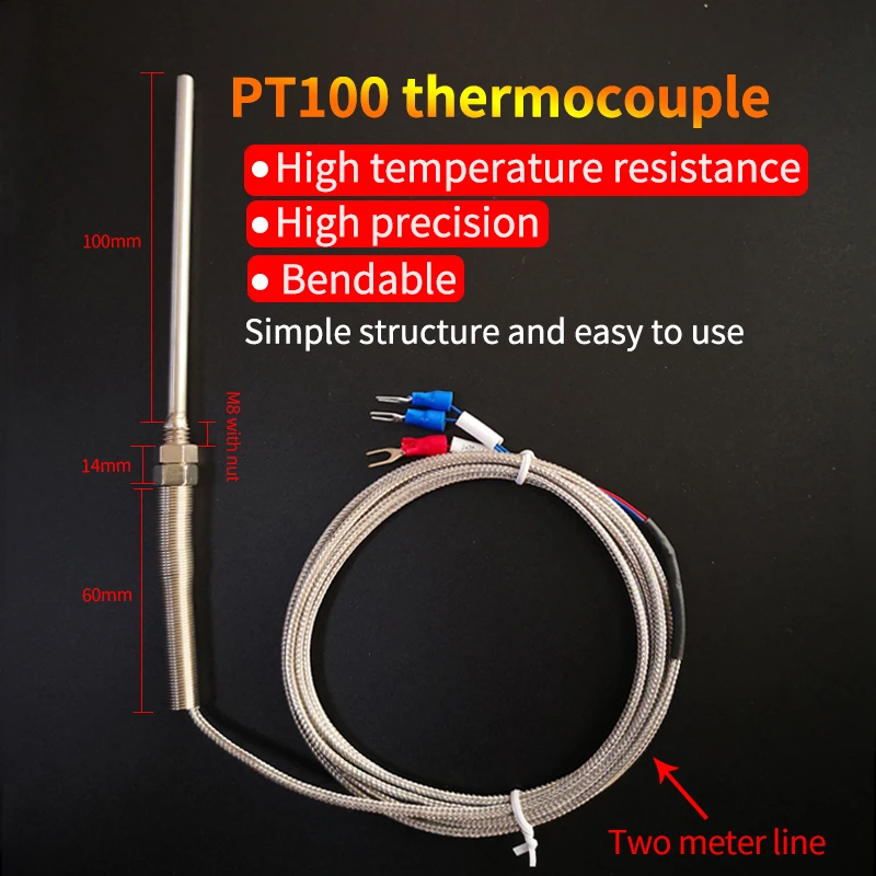 

k & PT100 type Thermocouple Probe 3-Wire M8 Thread Temperature Sensor For Thermostat REX-C100