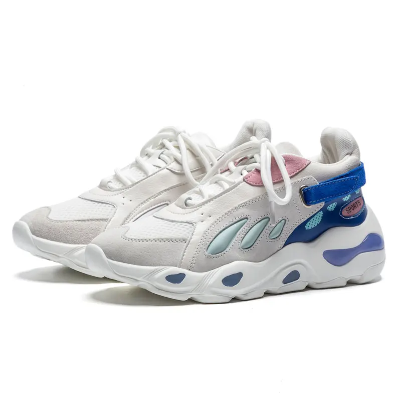 Fanyuan Echtem Leder frauen Plattform Dad Turnschuhe 2018 Fashion Lace Up Dicke Frauen Wanderschuhe Casual Frau Klobig Schuhe
