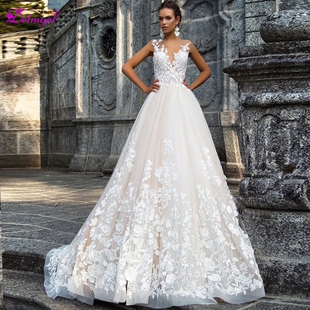 Vestido de Noiva свадебное платье трапециевидной формы с глубоким вырезом и открытой