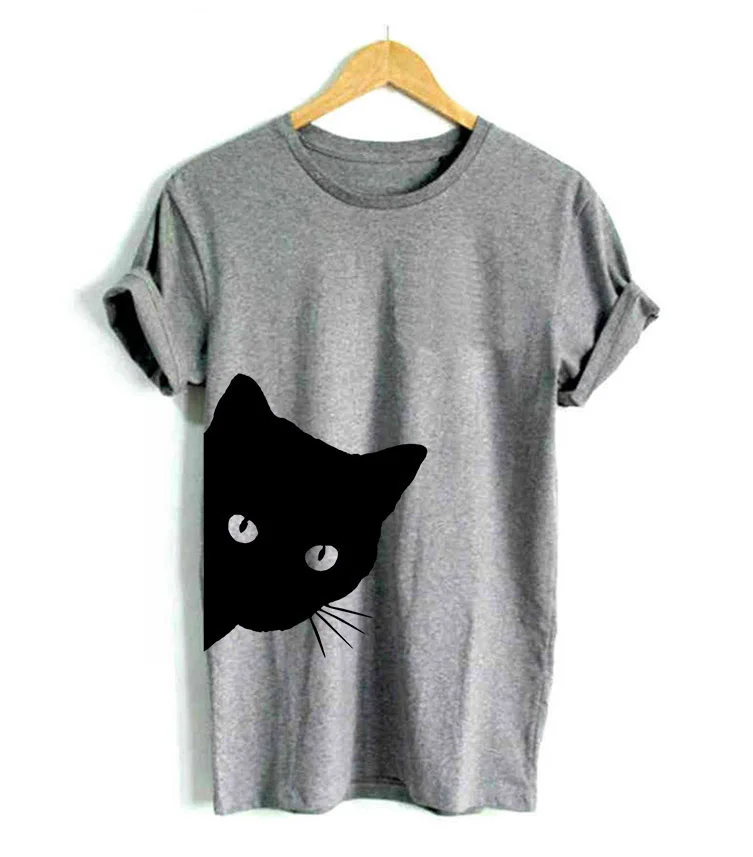 

2019 Cat Pattern Print Slim Short Sleeve T-Shirt harajuku