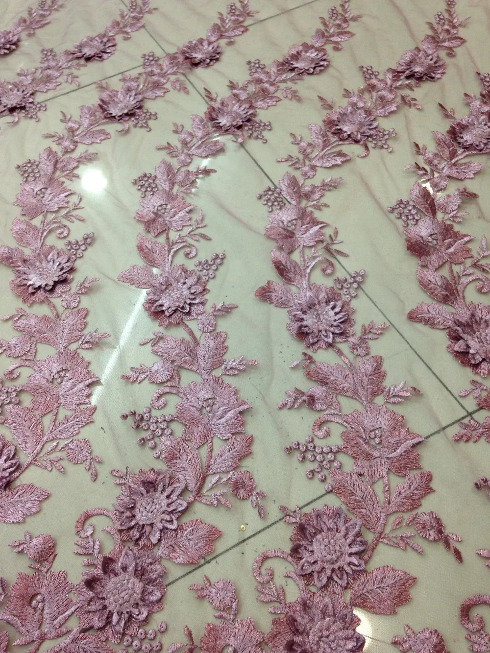 mesh lace/fabric/Floral embroideried/roses/ light purplein Fabric from