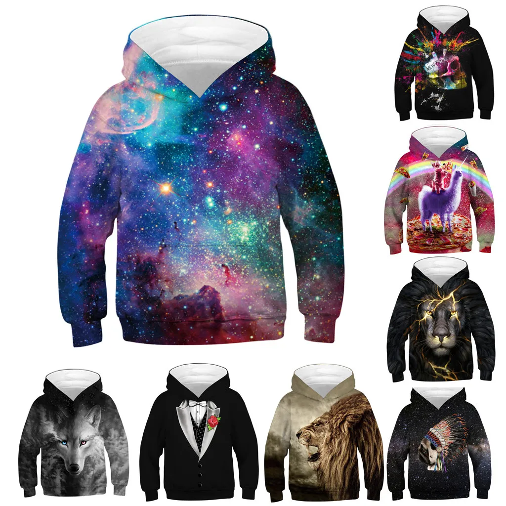 

CHAMSGEND Teen Kids Girl Boy Soft hand feeling Galaxy Fleece Print Cartoon Sweatshirt Pocket Pullover Fashion Hoodie FEB22 P35
