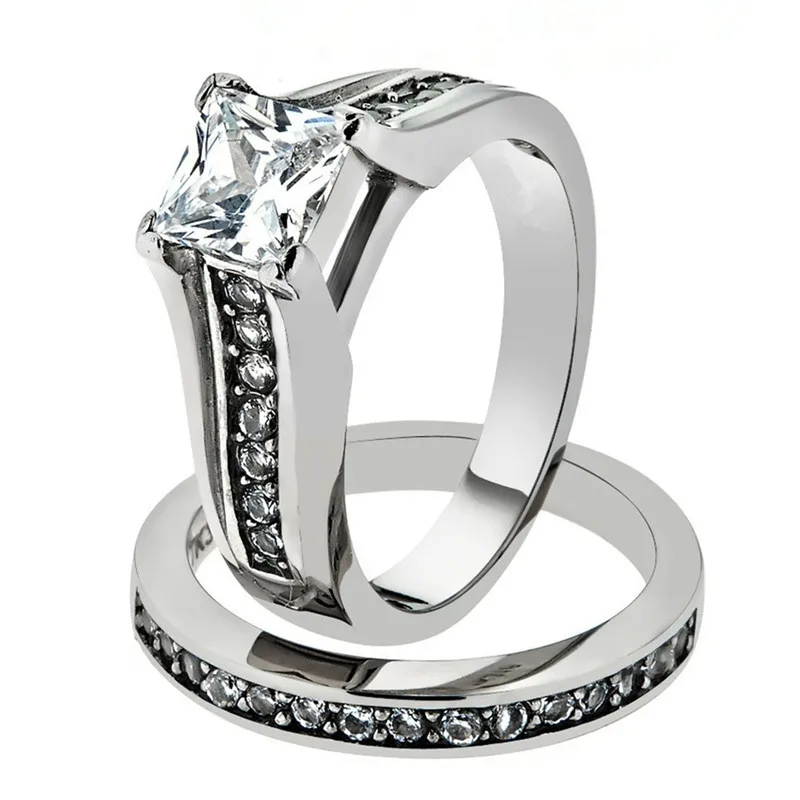 

Engagement Cubic Zirconia Stone Ring Female 925 Sterling Silver Gold Black Ring Set 2 pcs Rings for Women Fashion Jewelry