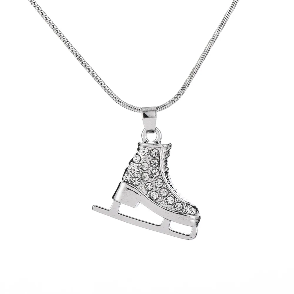 High quality 3 D Ice skate necklace crystals white enameljewelryin