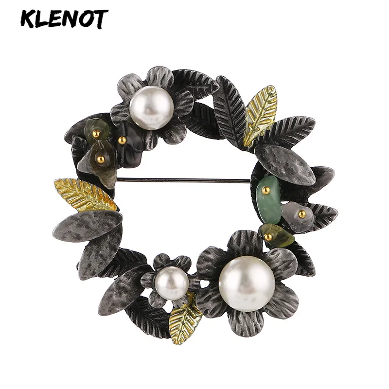 

Vintage Garland Plant Leaf Brooches for Women Enamel Flower Pearl Floral Brooch Garland Natural Stone Scarf Pins Bouquet Jewelry